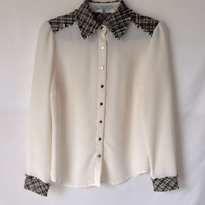 Antonio Melani Woven Collar & Cuffs Blouse Size XS